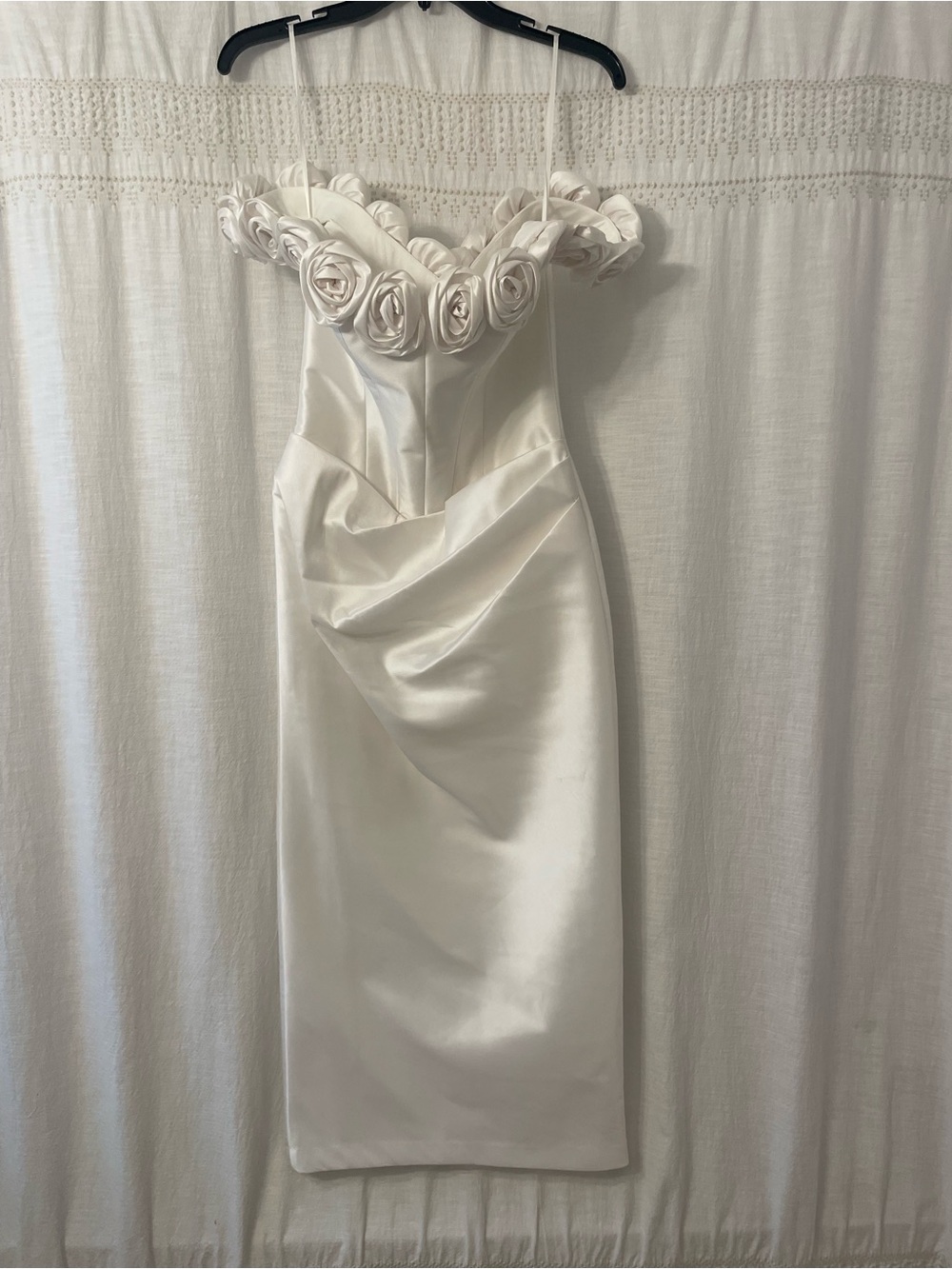 Jenny Yoo Maren Midi in Light Ivory - Satin with Rosette Trim - Picture 4 of 9